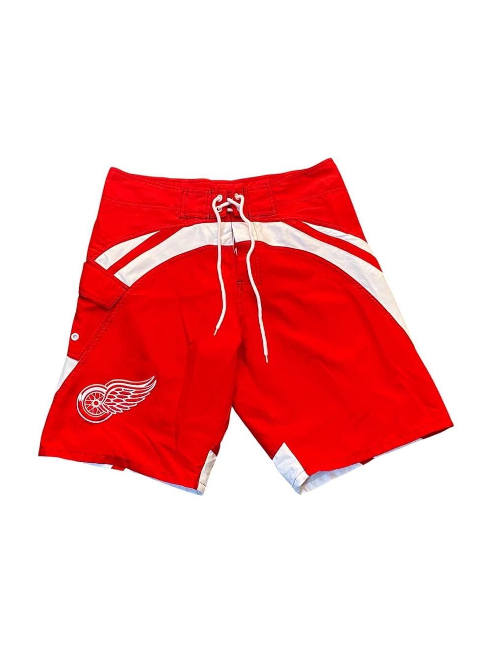 Calhoun Mens Red & White NHL Detroit Red Wings Swim Board Shorts Size Medium